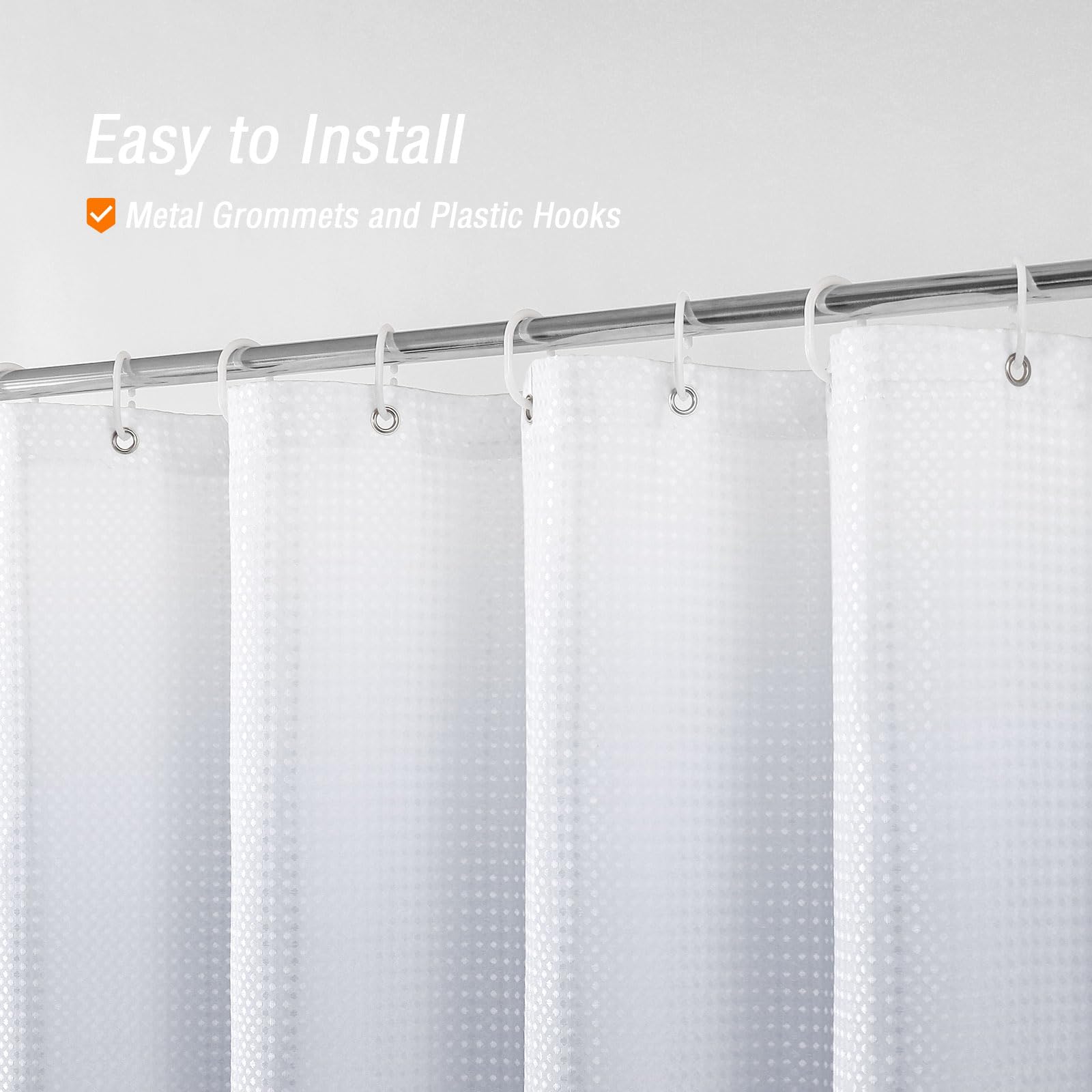 Gibelle Waffle Weave Ombre Fabric Shower Curtain Navy Blue Bathroom Decor Accessories Set With Hooks, Water Repellent And Machin