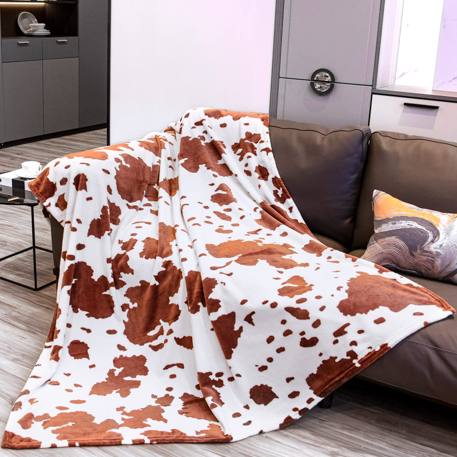 Cow Print Blanket Twin Size - 300Gsm Lightweight Plush Blankets And Throws Blanket Fuzzy Cozy Soft Fleece Cow Print Blankets For