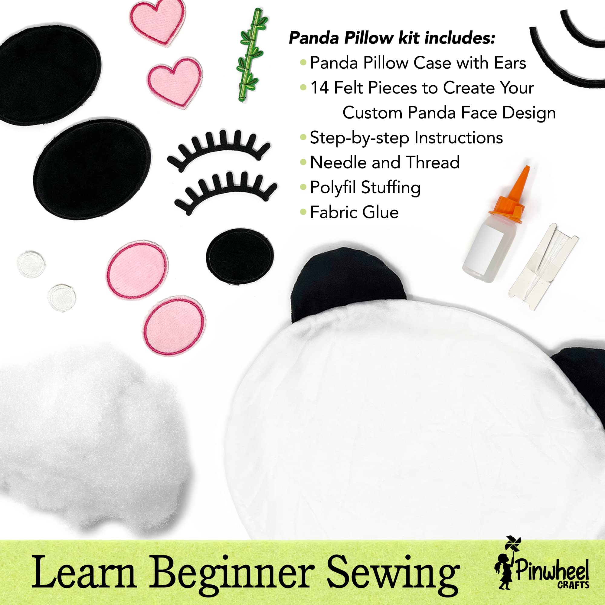 Easy Sew Panda Pillow Kit - Children'S Sewing Kit, Learn To Sew, Beginner Art & Craft, Panda Gifts For Kids Girls Boys 8-12, Plu