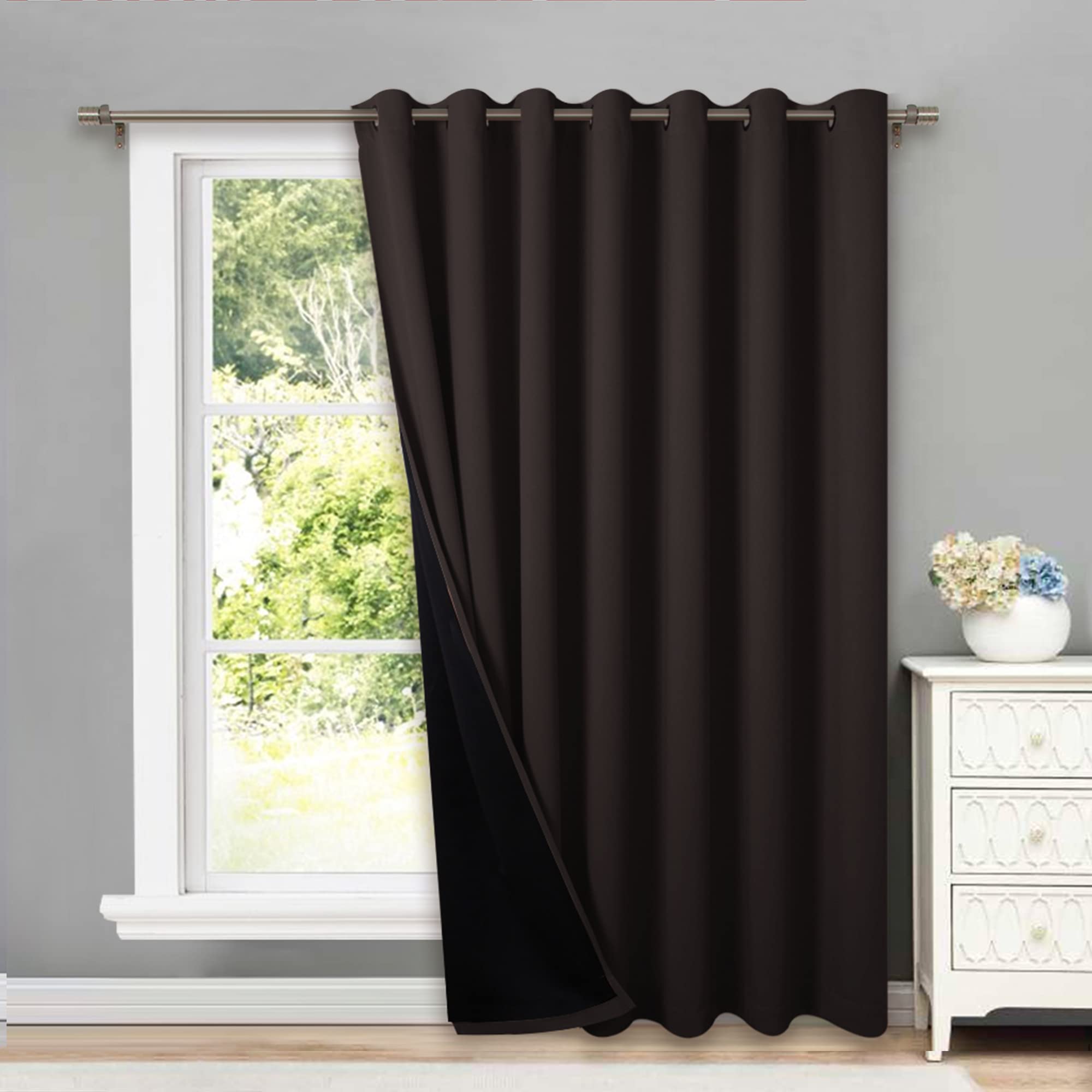 Nicetown Extra Wide Patio Door Curtain, Super Heavy-Duty Thermal Sliding Glass Door Lined Drape, Privacy Assured 100% Blackout Window Treatment(Brown, 1 Panel, 100 Inches W X 84 Inches L)