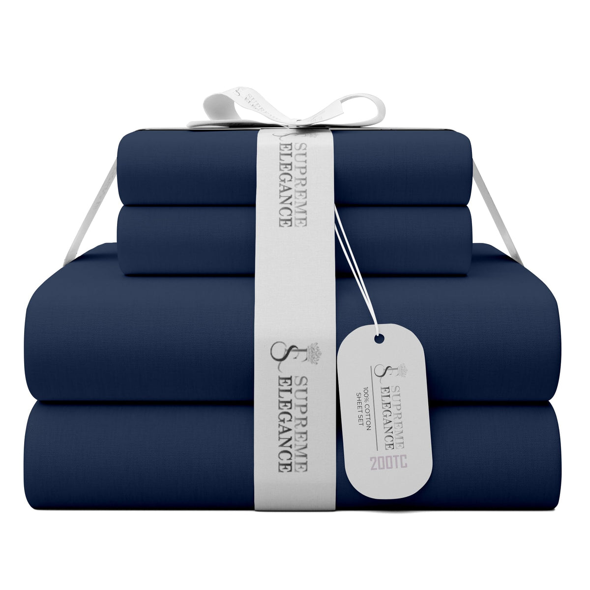 Supreme Elegance 100% Cotton Twin Dark Blue Sheets, Cool & Crisp, Percale Weave Back To School College Essentials Bedding Sheet