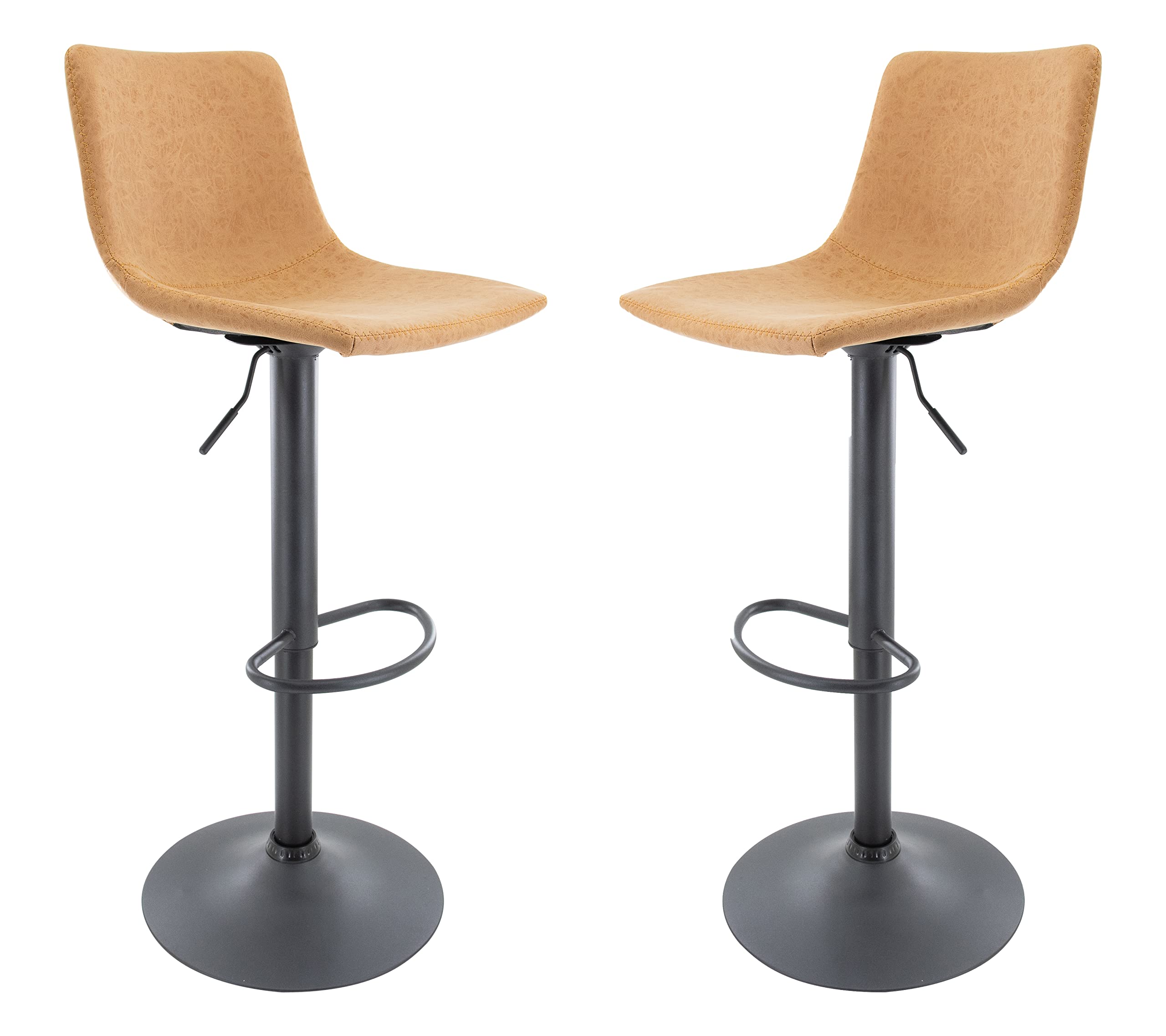 Leisuremod Tilbury Modern Adjustable Height Bar Stool Kitchen Island Stools With Footrest & 360-Degree Swivel Set Of 2 (Light Br