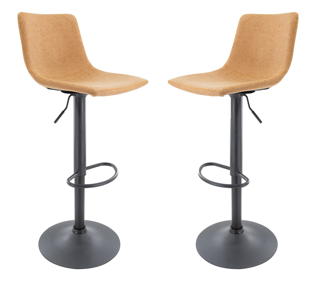 Leisuremod Tilbury Modern Adjustable Height Bar Stool Kitchen Island Stools With Footrest & 360-Degree Swivel Set Of 2 (Light Br