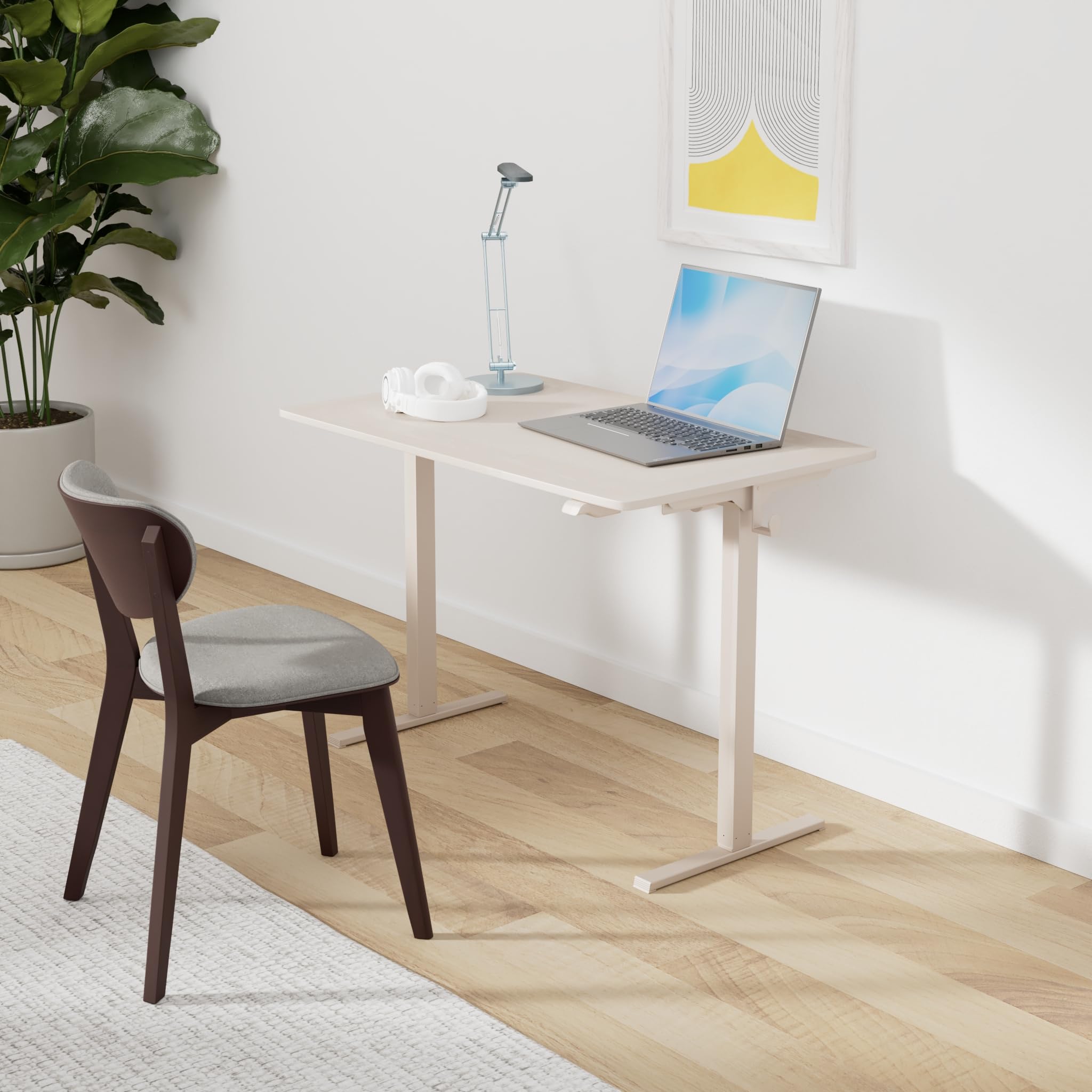 Flexispot En1 Whole-Piece Standing Desk 40 X 24 Inches Height Adjustable Desk Electric Sit Stand Up Desk Home Office Desks (White Frame + Maple Top)