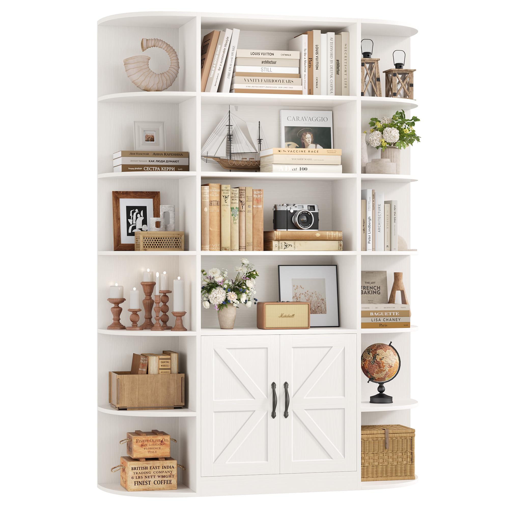 Hostack 75 ' Tall Book Shelf And Bookcase, 6 Tier Bookshelf With Storage, 47 ' Wide Bookcase With Doors, Freestanding Wood Dis