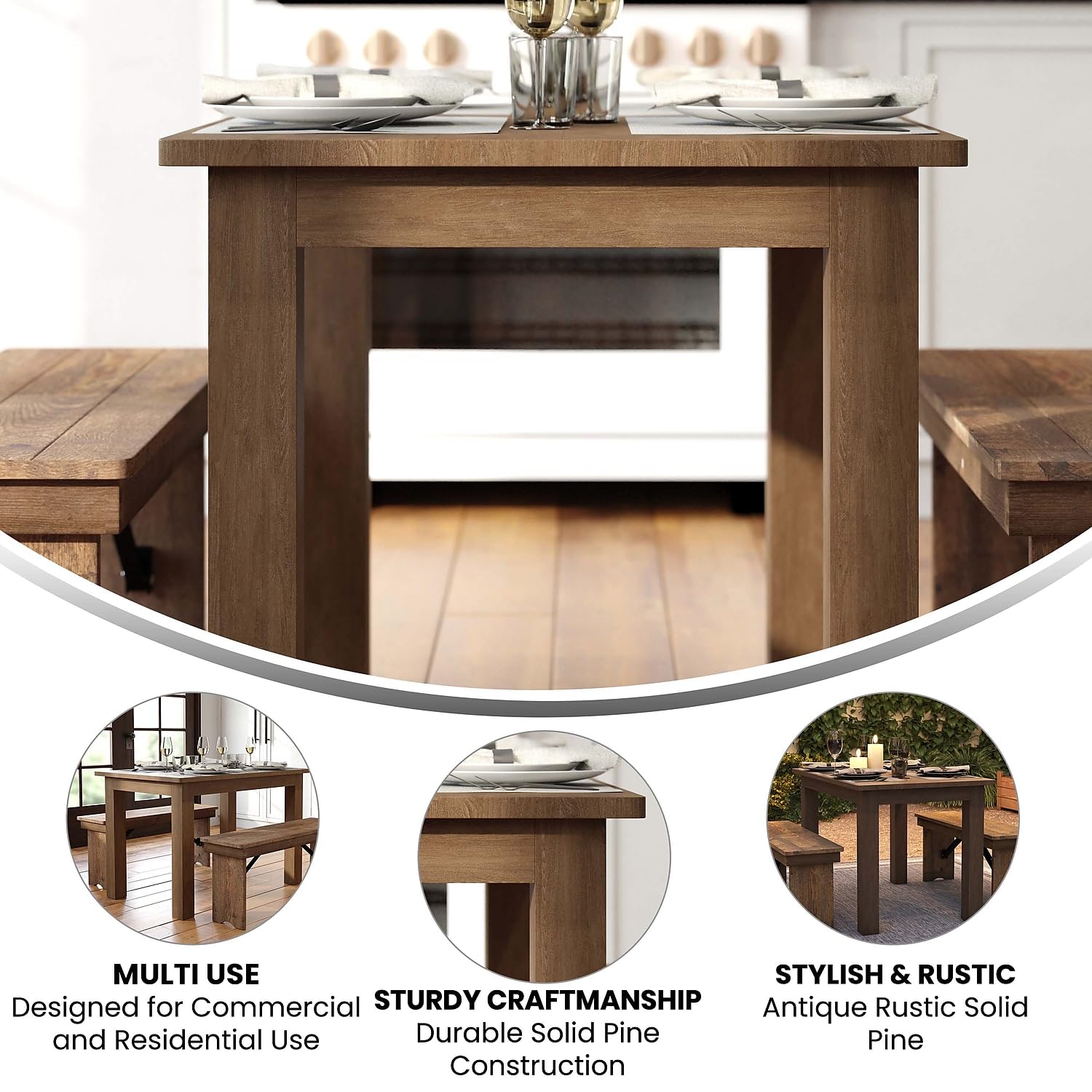 Flash Furniture Hercules 46&quot; X 30&quot; Rectangular Antique Rustic Solid Pine Farm Dining Table