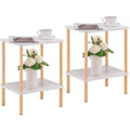 Apicizon 2 Tier End Table Set Of 2, Boho Side Table With Storage Shelf, Nightstand Bedside Table For Small Spaces, Bedroom, Living Room, Entryway, Farmhouse, Easy Assembly, White+Natural
