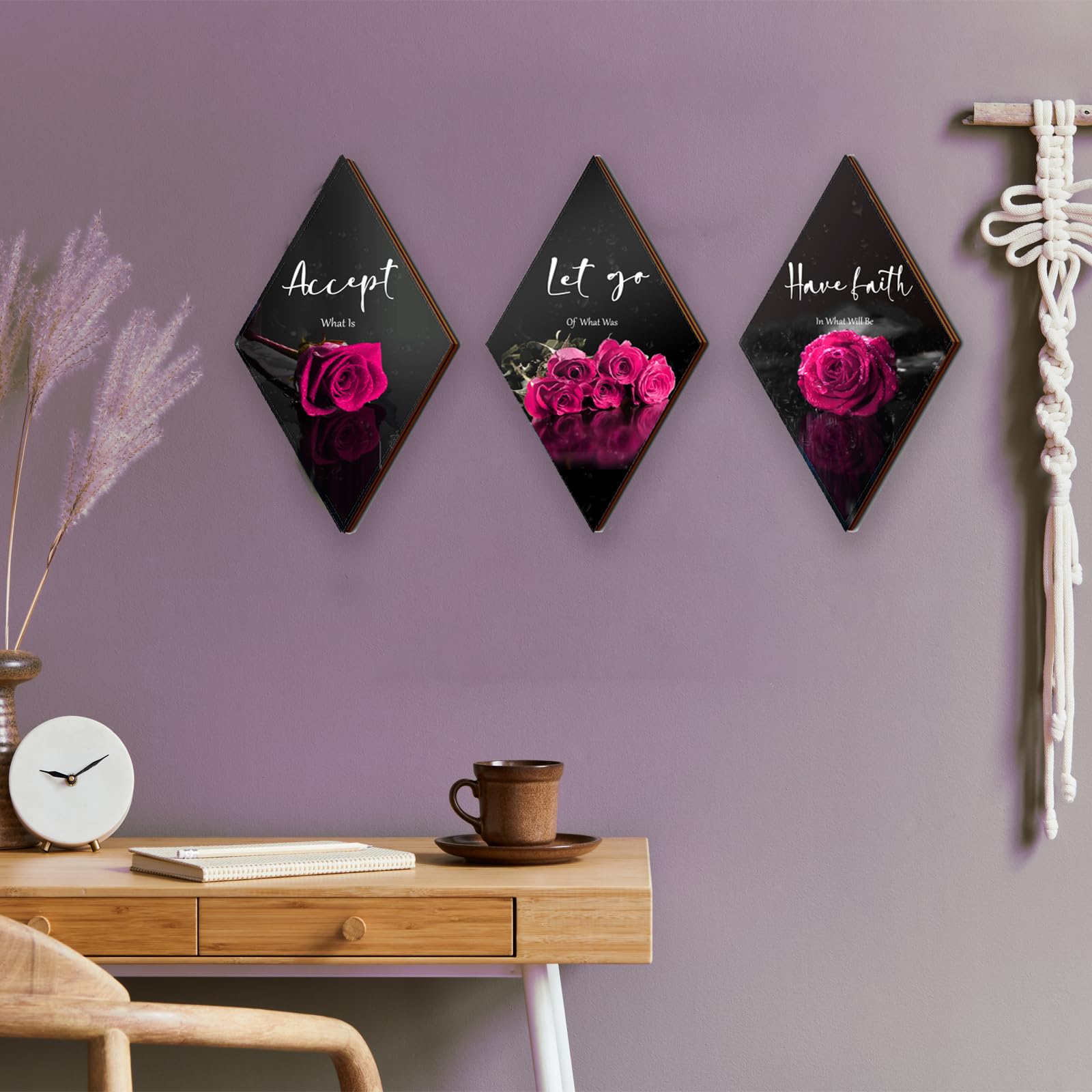 3 Pcs Pink Wall Decor Pink Rose Bathroom Decor Farmhouse Pink Bedroom Decor Inspirational Wood Office Wall Art With Accept Let G
