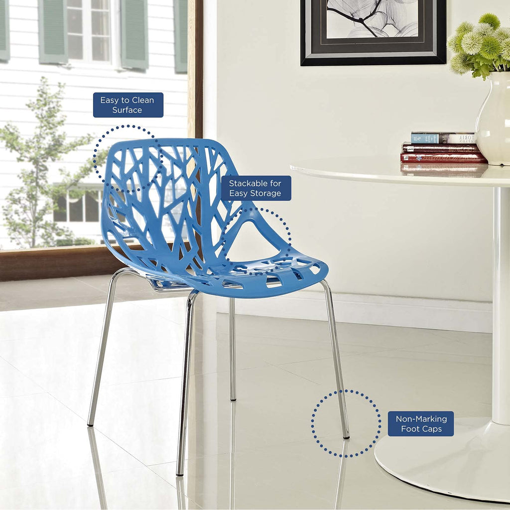 Modway Stencil Modern Stacking Two Kitchen and Dining Room Chairs in Blue