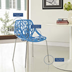 Modway Stencil Modern Stacking Two Kitchen and Dining Room Chairs in Blue