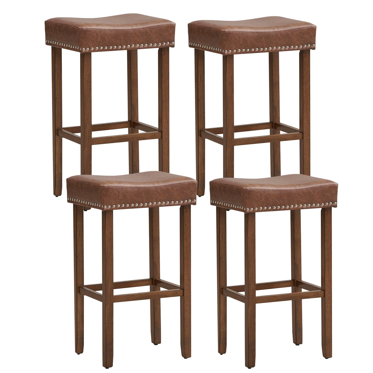 Giantex Bar Stools Set Of 4, 29.5' Saddle-Shaped Kitchen Stools, Pu Leather Bar Height Saddle Stools W/Footrests, Rubberwood Frame Upholstered Barstools For Kitchen Island, Dining Room, Home Bar