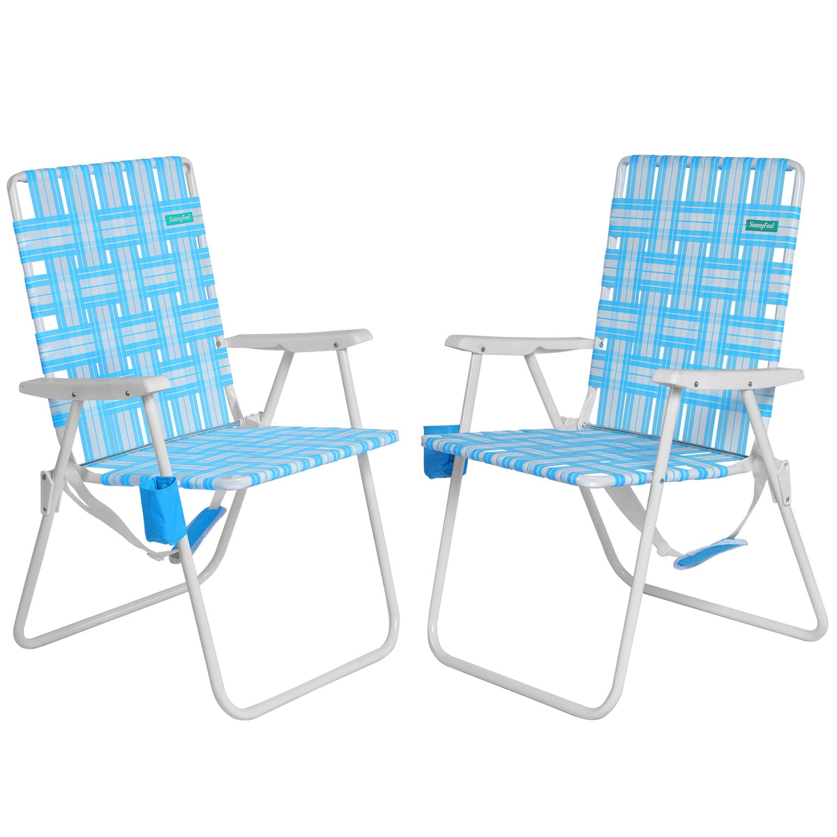 Sunnyfeel 15' Tall Folding Webbed Lawn Beach Chair For Adults 2 Pack, Oversized Portable High Seat Sand Chair Heavy Duty 300 Lbs, Foldable Camping Chairs For Camp/Outdoor/Picnic/Concert/Sports