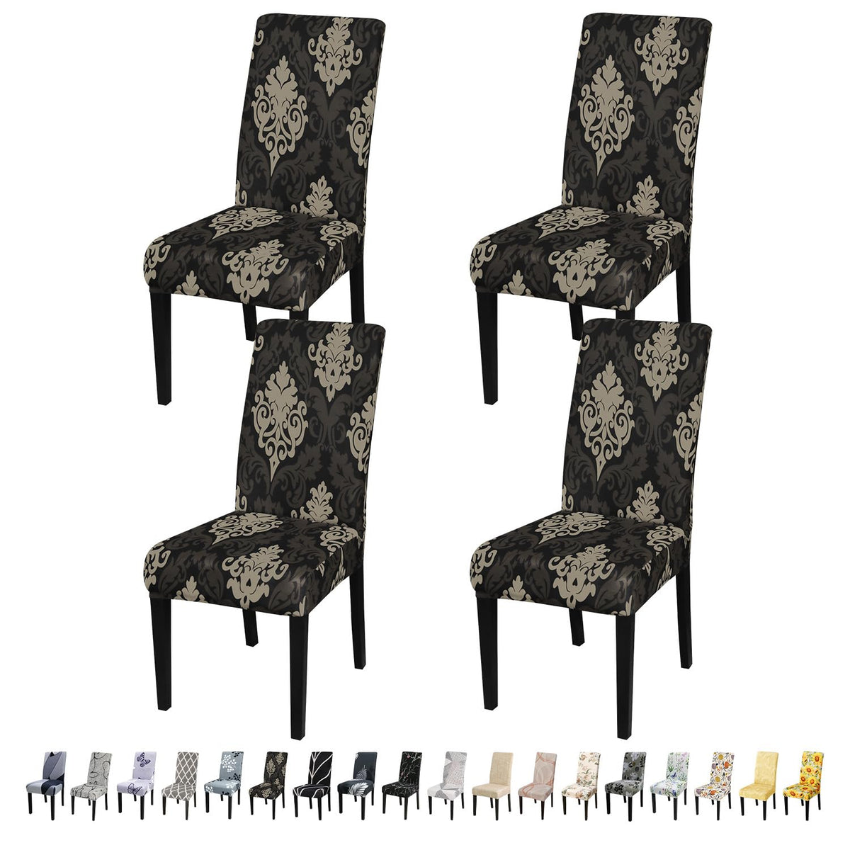 Jqinhome Dining Chair Slipcover, High Stretch Removable Washable Chair Seat Protector Cover Set Of 4,Chair Covers For Dining Room, Kitchen,Home Party,Wedding Ceremony(Luxe Black, 4Pc)