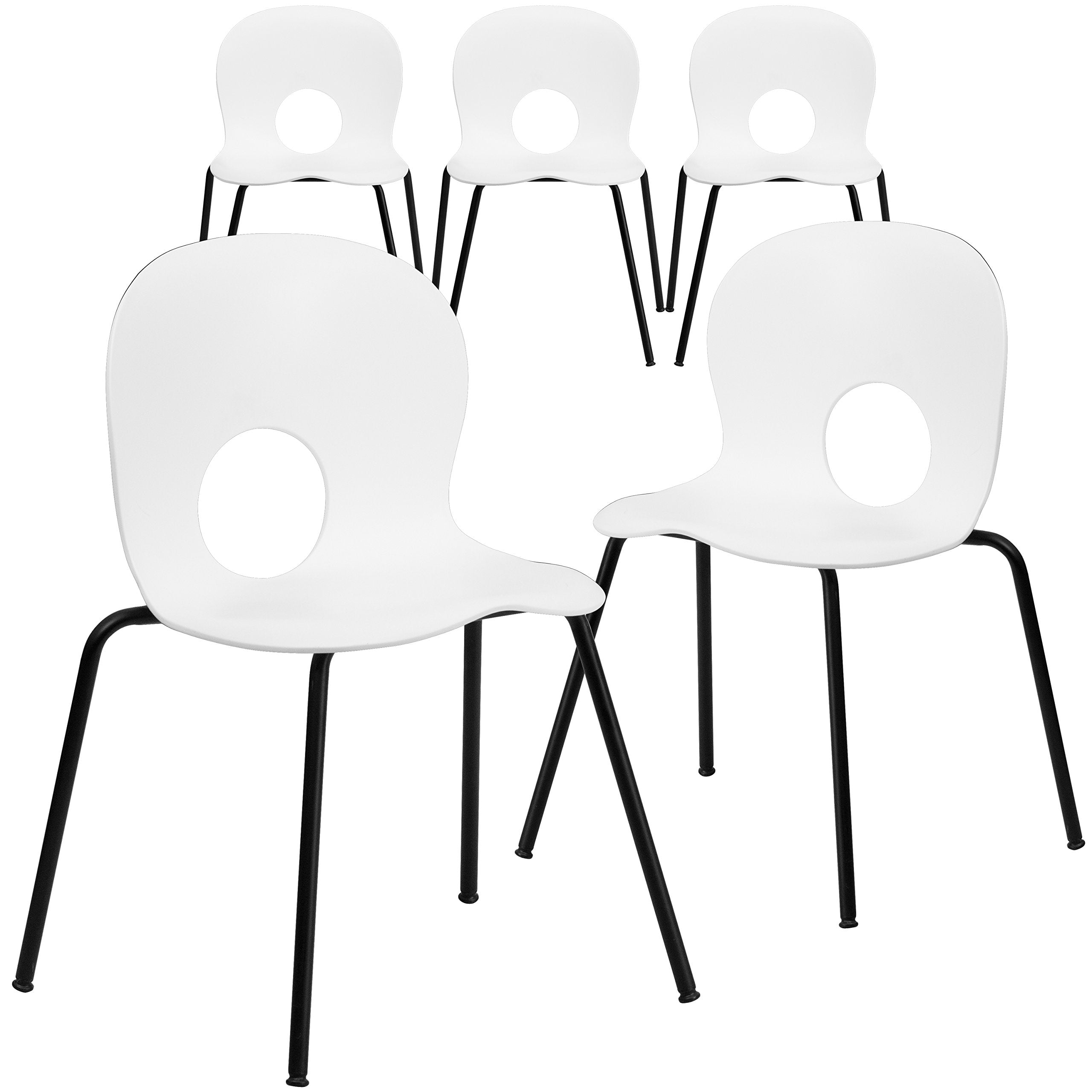 5 Pk. 770 lb. Capacity Designer White Plastic Stack Chair with Black Frame