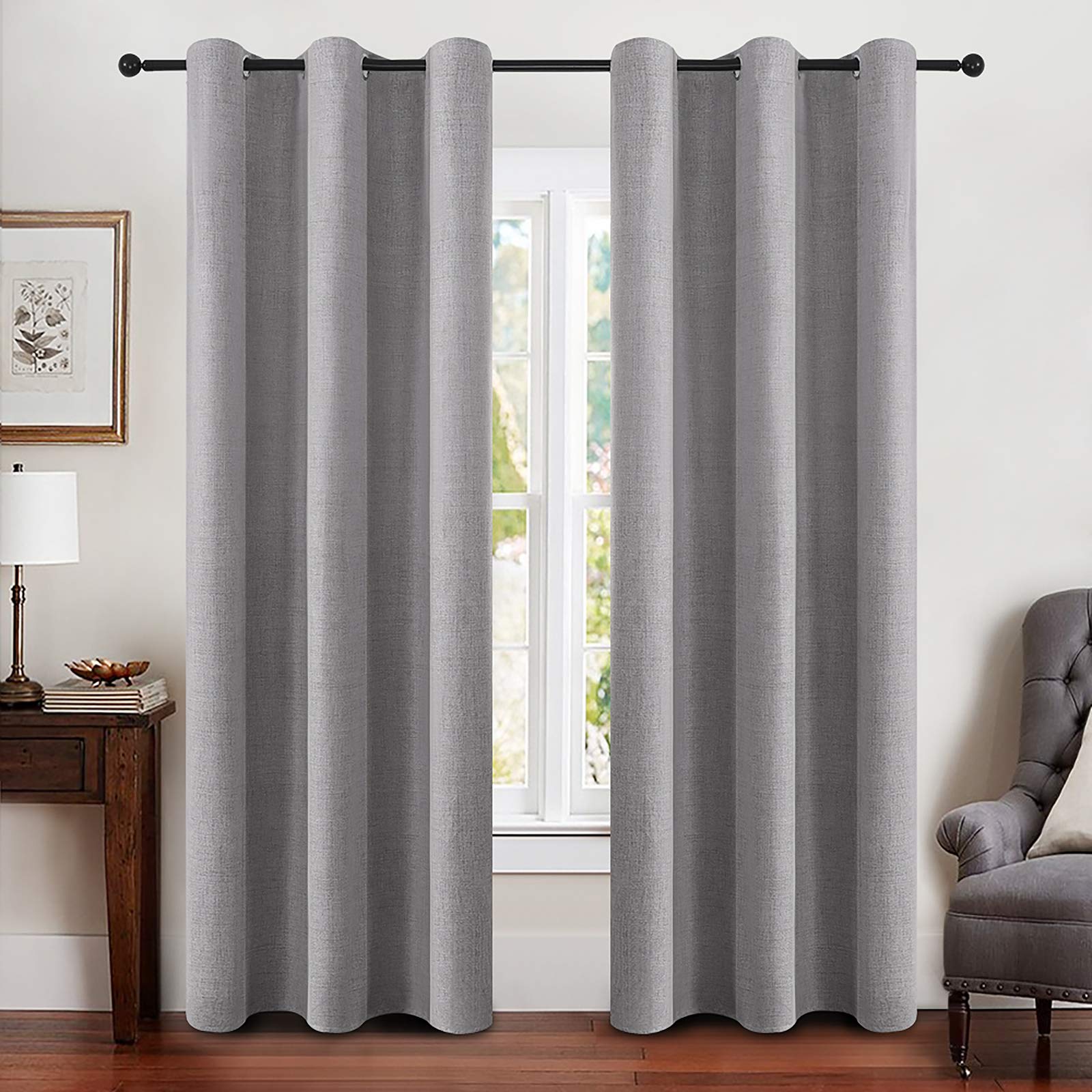 Miulee Linen Blackout Curtains And Drapes 100% Room Darken Thermal Insulated Grommet Window Panels With Coating 2 Pcs W 42 X L 84 Inches Grey