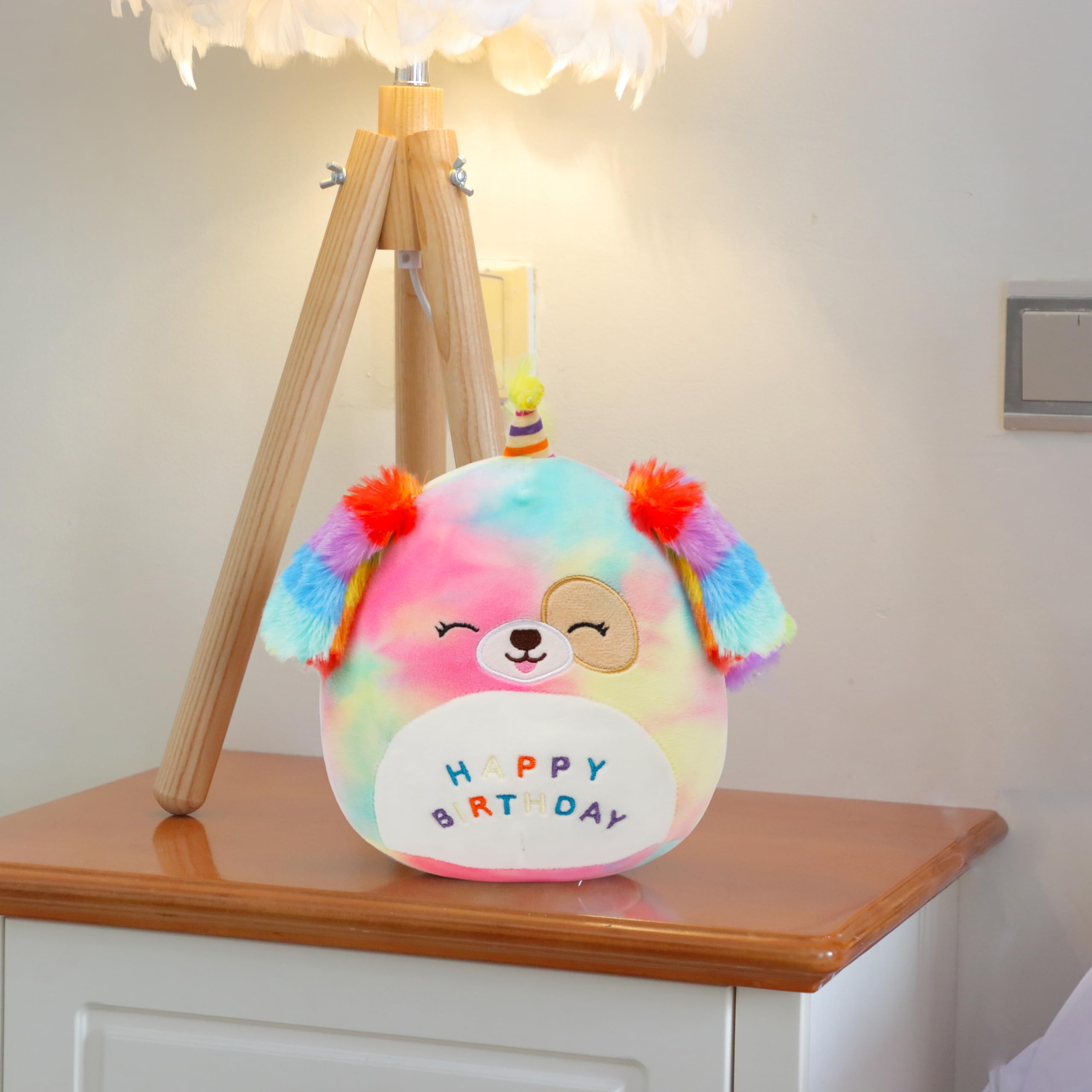 Easfan 8 Rainbow Birthday Dog Plush Pillow Soft Puppy Plush Toy Cute Dog Stuffed Animal Birthday Gifts For Kids Toddlers