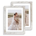 Hongkee 10x14 Picture Frame Set of 2, Made of Glass and Distressed White Wooden Frame, Display 8x12 Pictures with Mat or 10 x 14