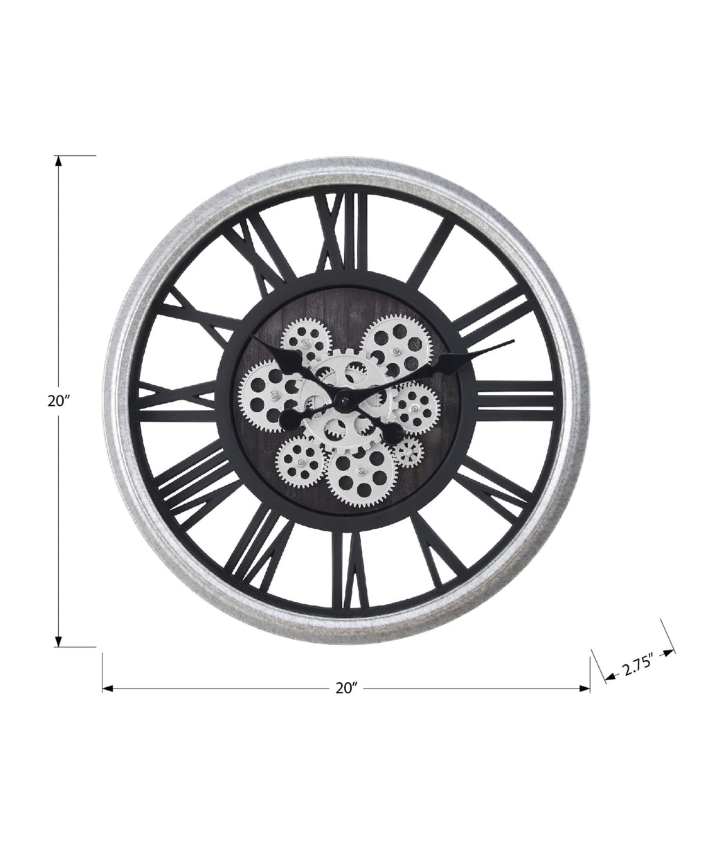 Monarch Specialties I 9058 Clocks, 20' Round, Gear Mechanism, Wall Clock, Black, Silver, Transitional