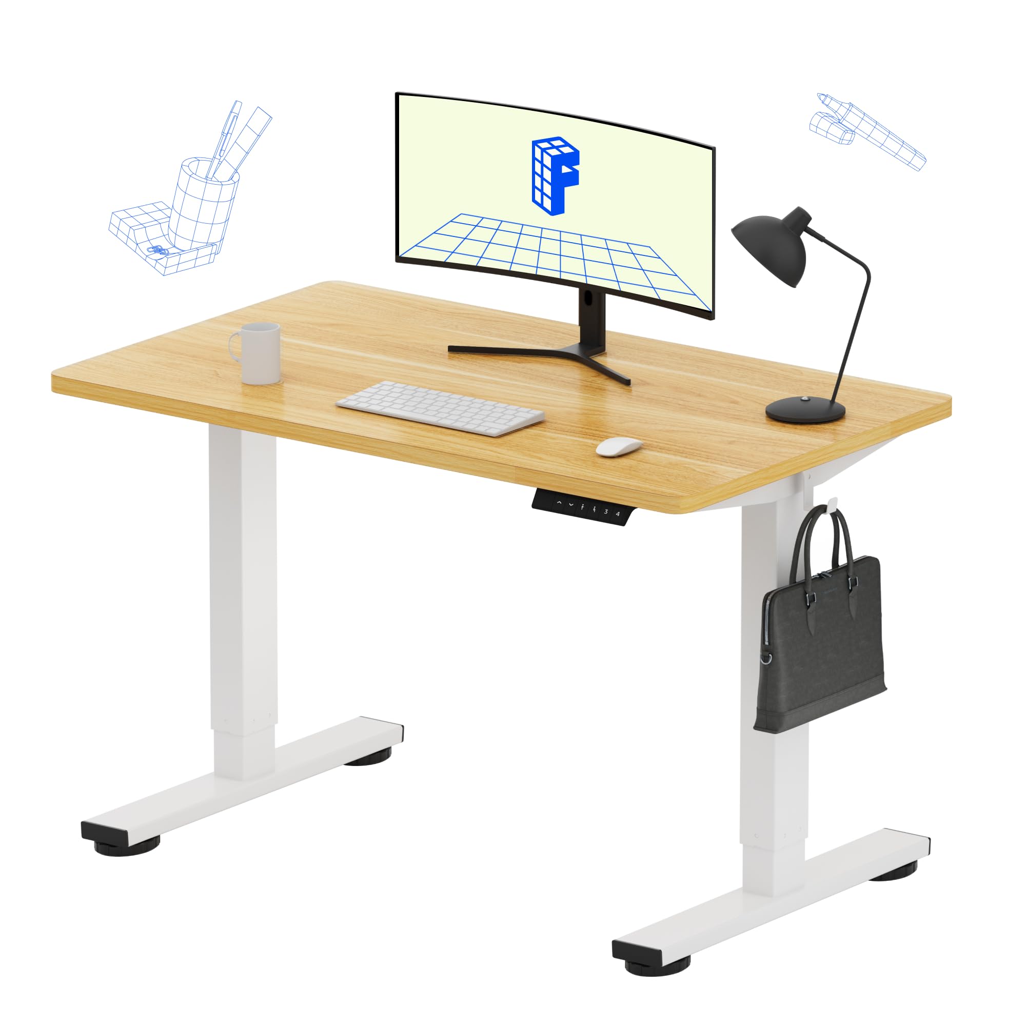Flexispot En1 Whole-Piece Standing Desk 40 X 24 Inches Height Adjustable Desk Electric Sit Stand Up Desk Home Office Desks (White Frame + Maple Top)