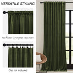 Ryb Home Green Velvet Curtains 84 Inch, Solid Room Darkening Window Curtains For Living Room Light & Draft Block Privacy Backdrop With Pleat Tape Pocket& Tabs, Olive Green, W52 X L84 Inch, 2 Panels
