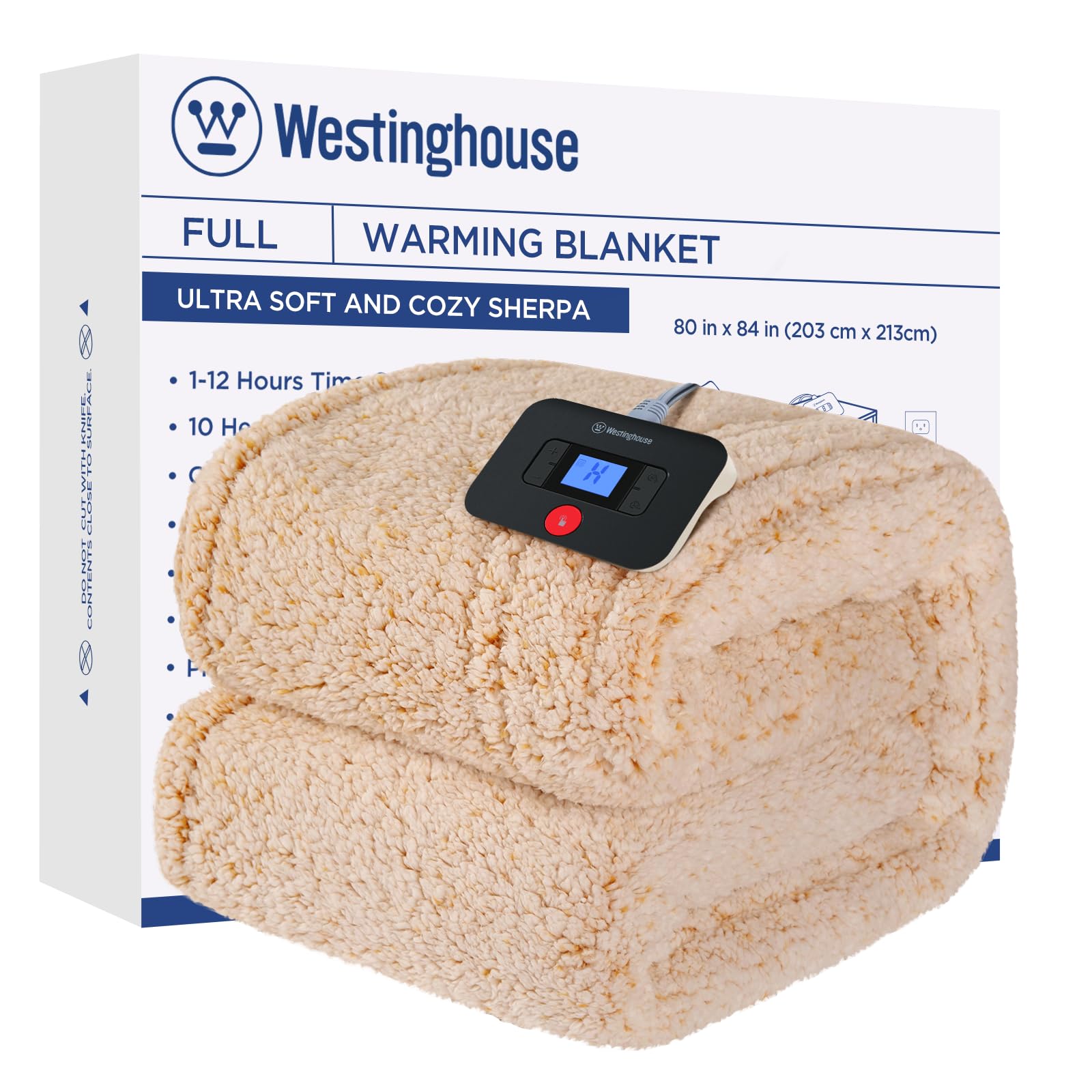 Westinghouse Electric Blanket Full Size, Soft Plush Sherpa Heated Blanket with 10 Heating Levels & 1-12 Hours Auto-Off, Machine 