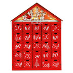 MorTime 24 Day Red House Advent Calendar with Lighted Reindeer Sled Christmas Tree Snowflake, Lighted Wooden Countdown to Christ