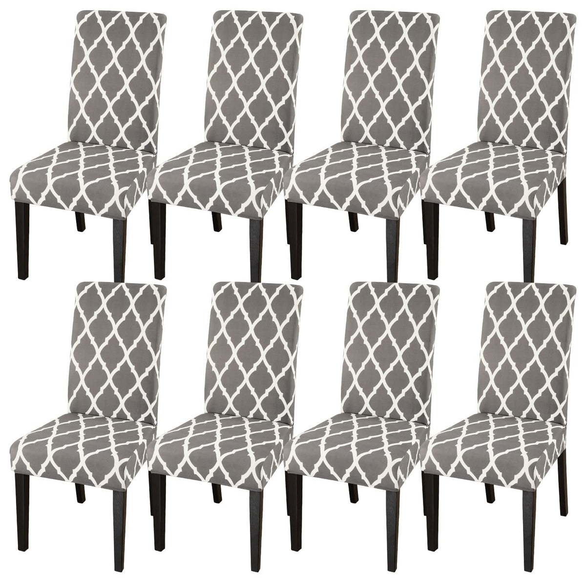 Jqinhome Dining Room Chair Covers Set Of 8, High Stretch Chair Slipcover Removable Washable Chair Seat Protector Cover For Home Party Hotel Wedding Ceremony (Grey White)