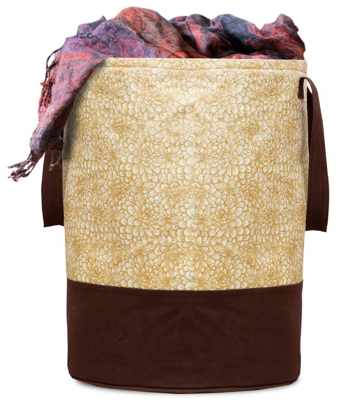 Kuber Industries Round Laundry Basket For clothes|Non Woven Laundry Bag|Metalic Print Foldable Toy Storage Organizer|Reinforced 