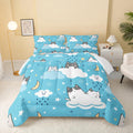 Qoomo Cat Comforter Twin Size,Blue Cloud Cats Comforter Set For Kids Teens Girls Boys,3Pcs Bedding Set Printed Comforter With 2