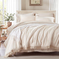 Anluoer Queen Comforter Set, Beige Boho Bed In A Bag 7 Pieces With Comforter And Sheets, All Season Bedding Sets With 1 Comforte