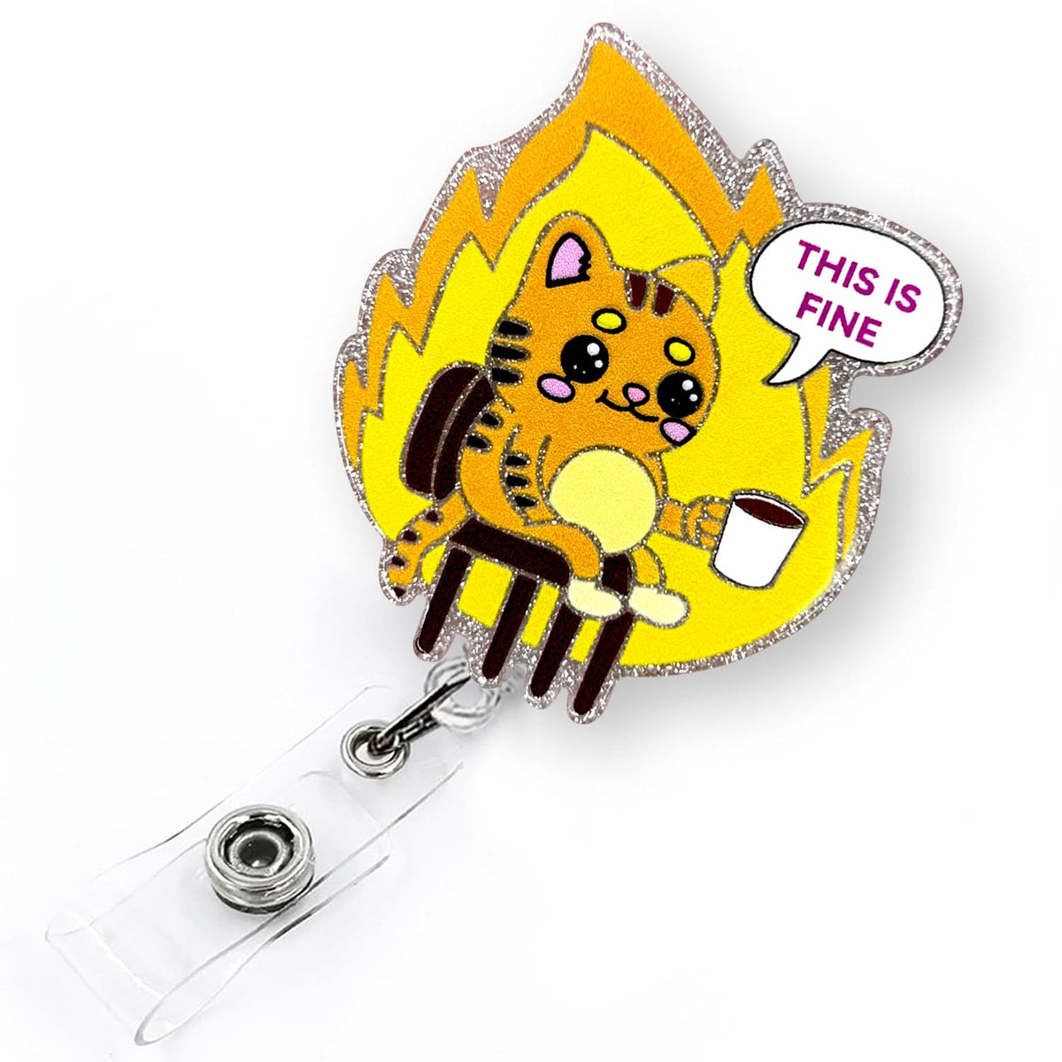 This Is Fine Cat Funny Badge Reel Retractable For Nurse Nursing Rn Lpn Cna Medical Assistant & Office Staff | Cute Nurse Gifts C