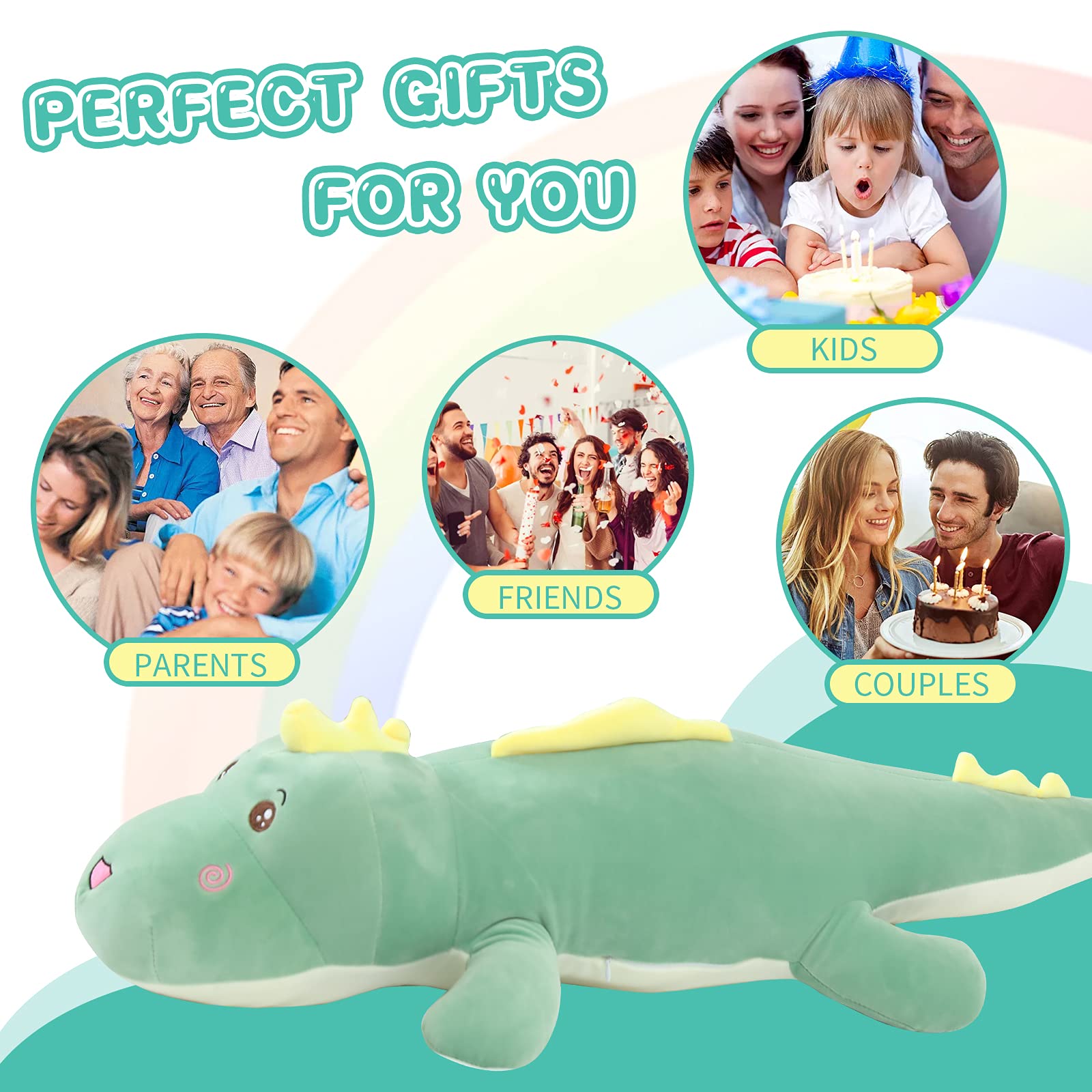 40 Inch Giant Dinosaur Soft Body Pillow Plush Dino Toys, Cute Big 3.3 Feet Dinosaur Stuffed Animals, Gifts For Girls Kids Boys H