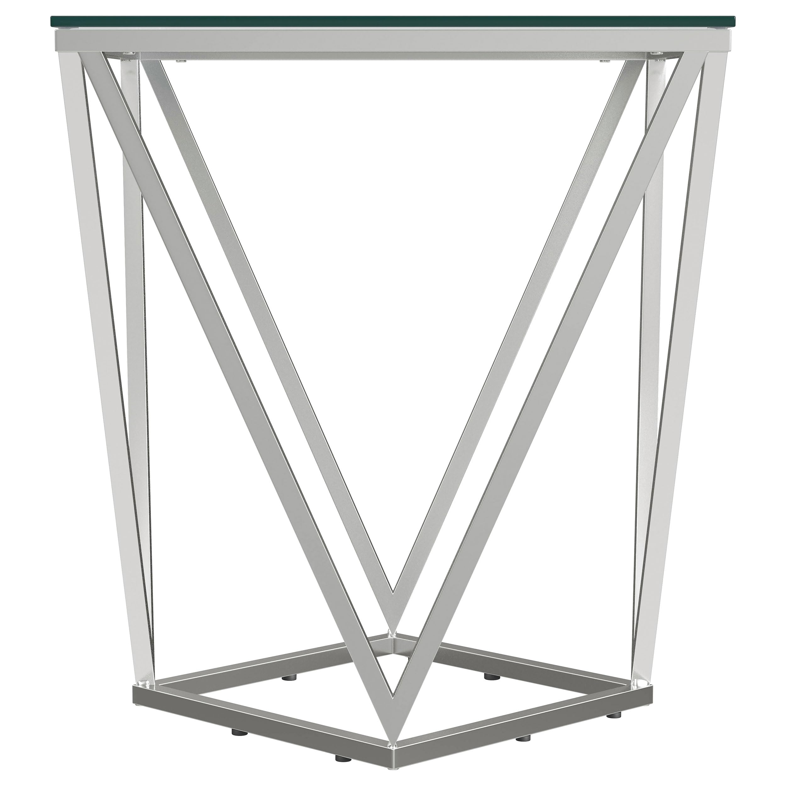 Coaster Home Furnishings Brittania Square Geometric End Table with Clear Tempered Glass Top Nickel