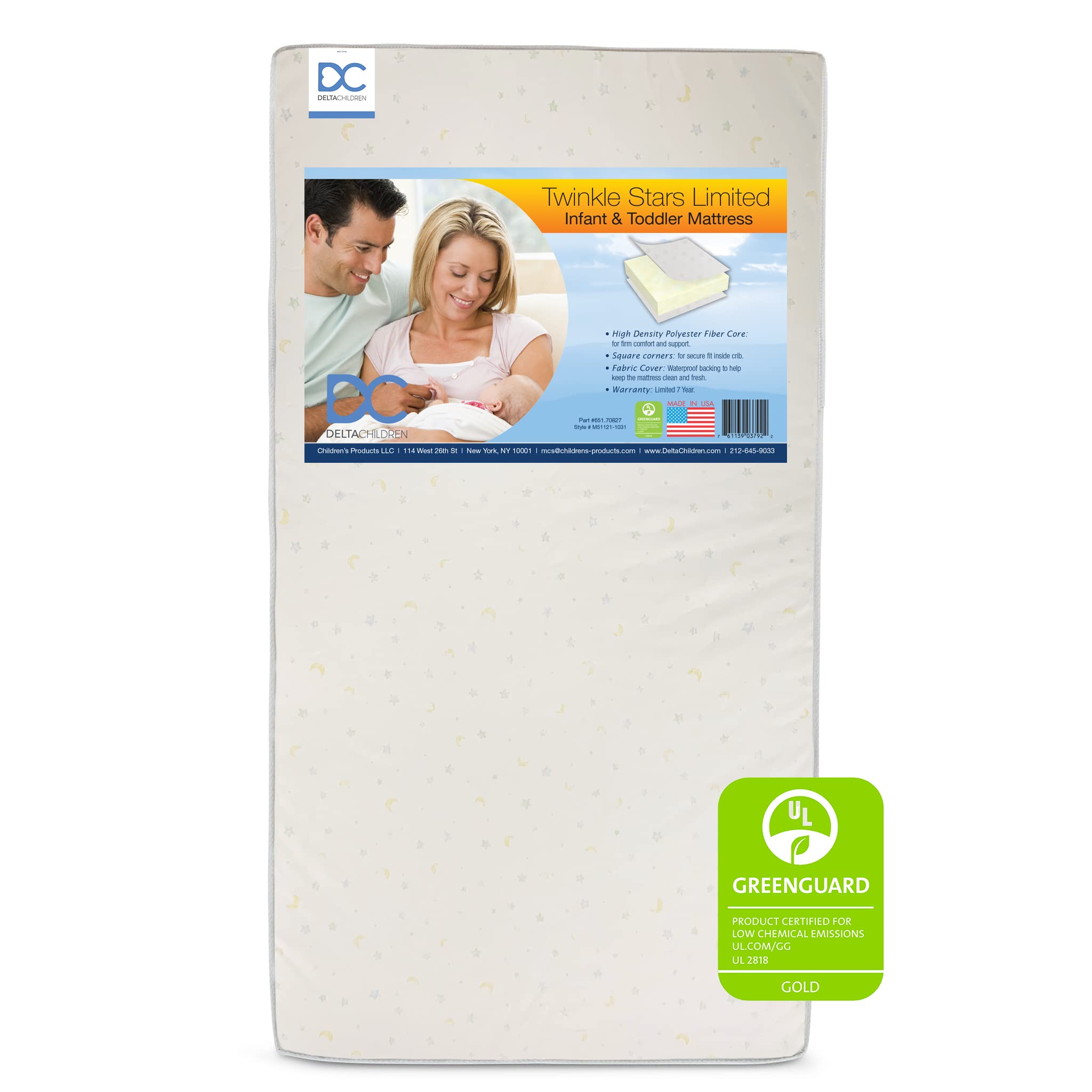 Delta Children Twinkle Stars Limited Premium Recycled Fiber Core Crib And Toddler Mattress - Waterproof Cover - Greenguard Gold