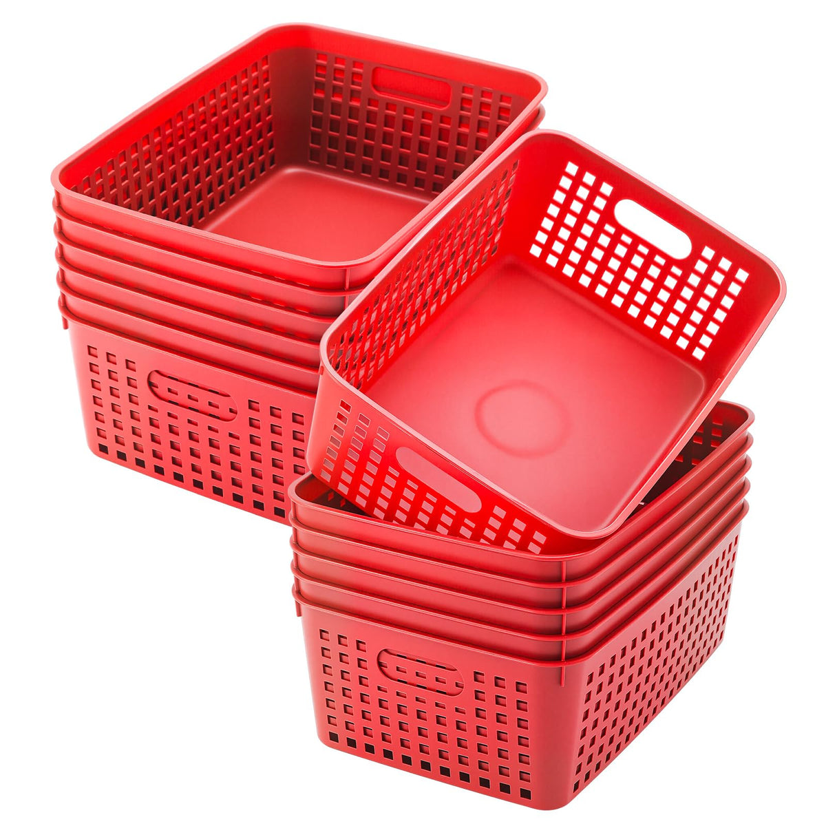 Lineshading 12 Pack Plastic Storage Baskets for Organizing, Red