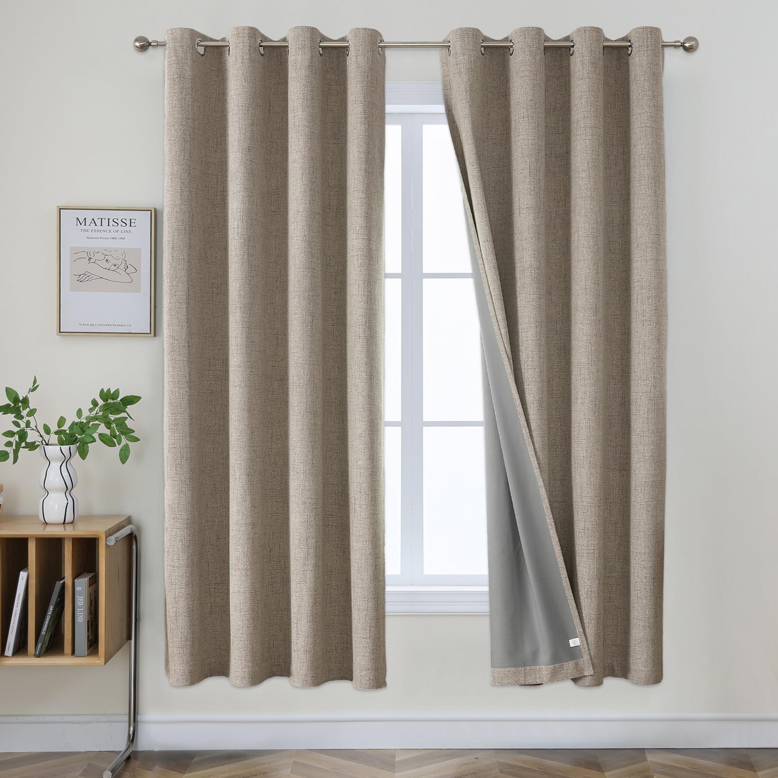 Joydeco Blackout Curtains 72 Inches Long, Natural Linen Room Darkening Curtains For Bedroom, Textured Living Room Curtains 72 In