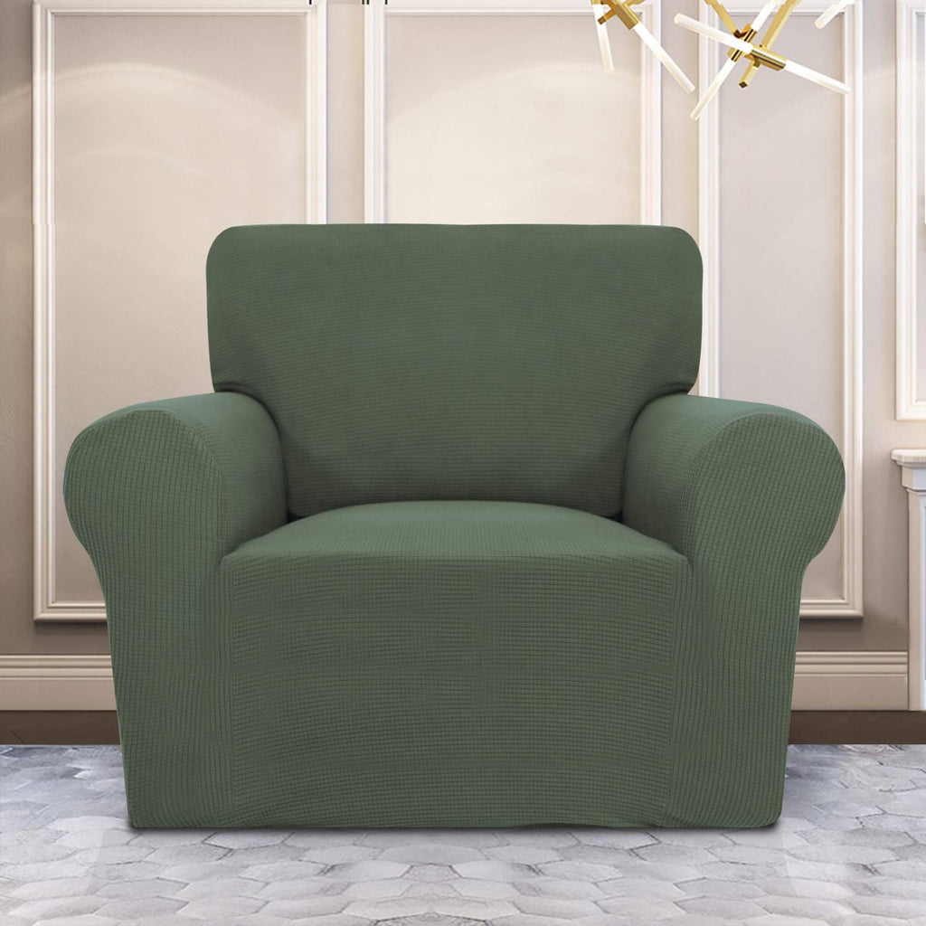 Purefit Stretch Chair Sofa Slipcover – Spandex Jacquard Non Slip Soft Couch Sofa Cover, Washable Furniture Protector With Non Skid Foam And Elastic Bottom For Kids (Chair, Greyish Green)