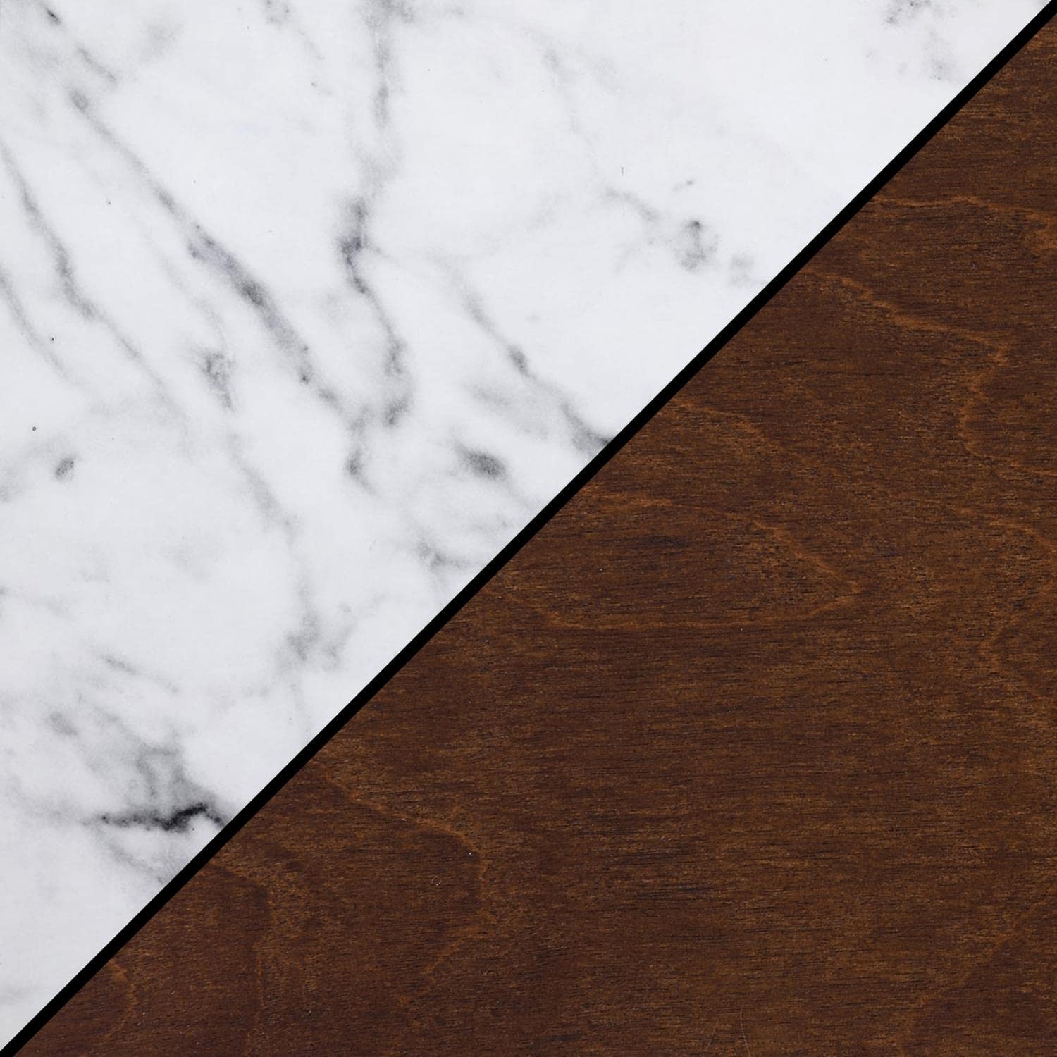 Convenience Concepts American Heritage Round End Table, White Faux Marble / Espresso