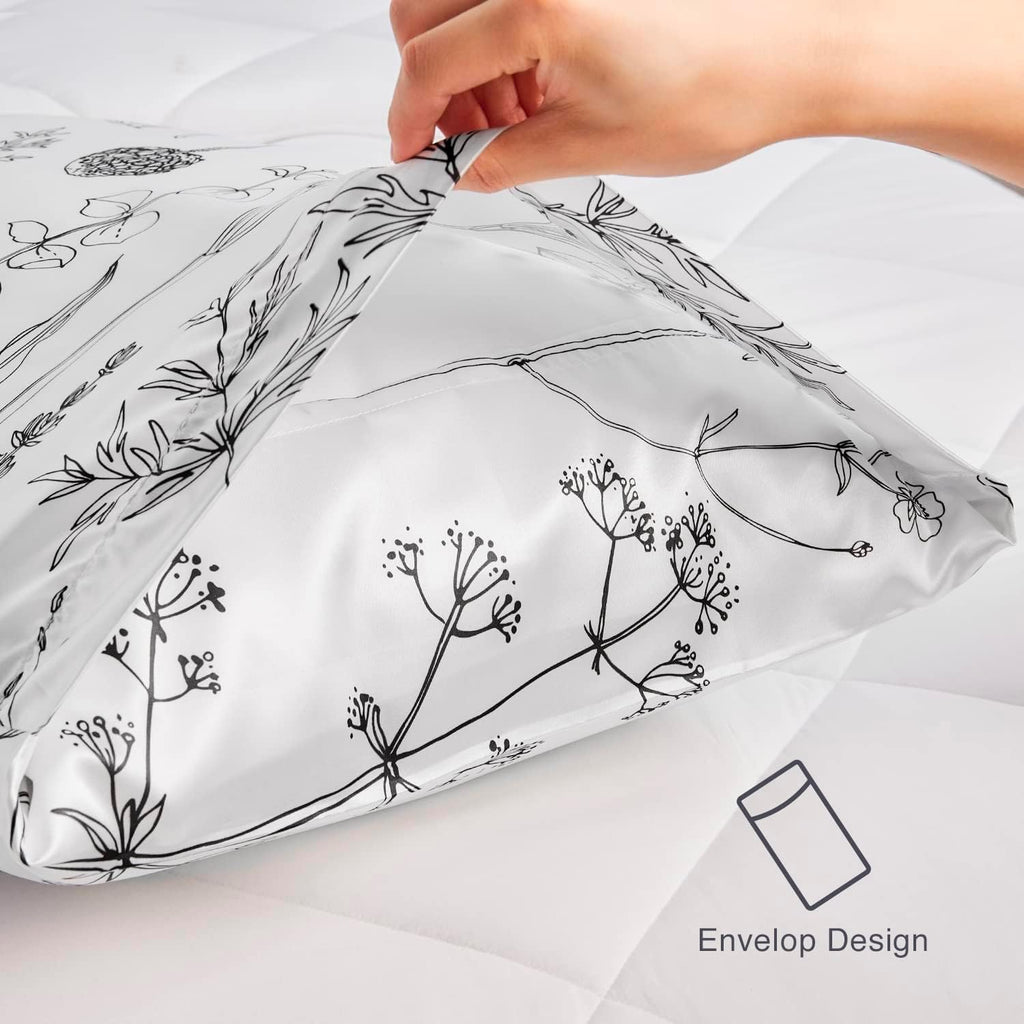 Exq Home Satin Body Pillow Pillowcase Super Soft Silk Pillowcase, Body Pillow Cover With Envelope Closure Flowers With White Bac