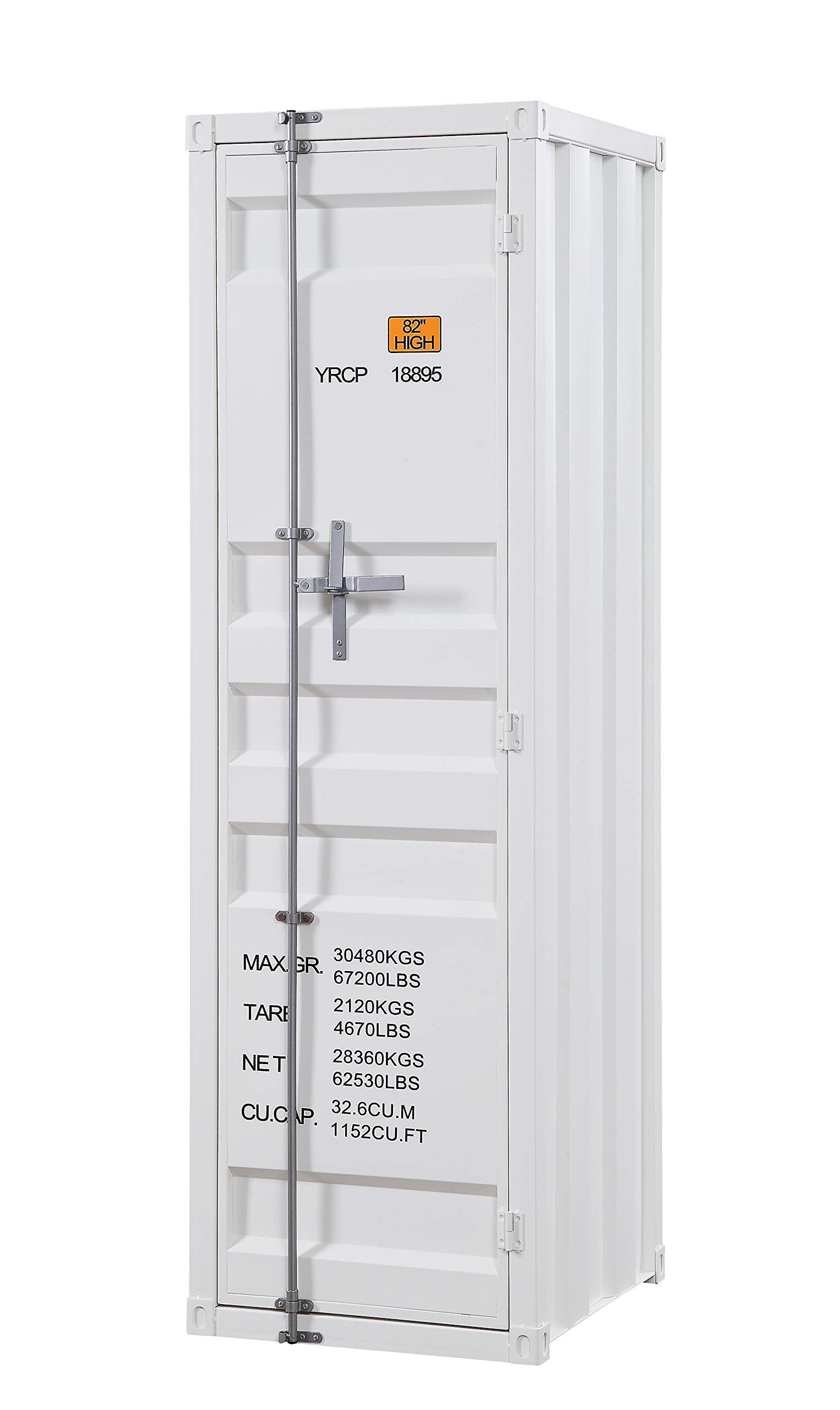 Benjara, White Industrial Style Metal Wardrobe With Recessed Door Front