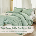 Andency Sage Green California King Comforter Set, 3 Pieces Farmhouse Shabby Chic Cal King Size Ruffle Bed Set, Oversized Soft Lightweight Microfiber Bedding Set
