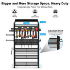 Junnuj Power Tool Organizer Floor Stand With Charging Station, Garage Adjustable Storage Rack Utility Tool Shelf With 8 Outlet Power Strip, Heavy Duty Drill And Battery Holder, Black