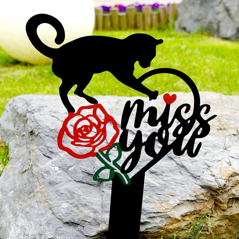 Memorial Grave Markers Metal Pet Memorial Stake Cat Memorial Sign,Miss You Sign Pet Plaque Burial Stake For Cemetery Garden Yard