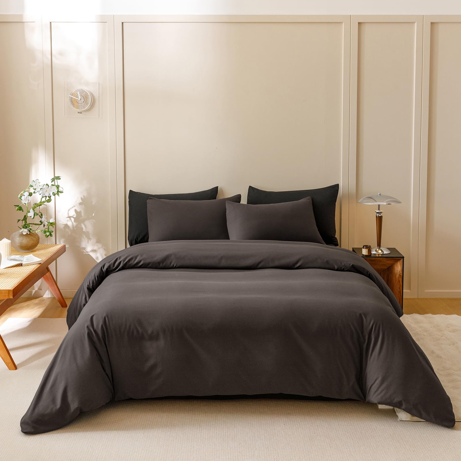 Clothknow Brown King Size Comforter Set 3Pcs Dark Brown Bedding Comforter Sets Mocha Coffee King Comforter Men Women Comforter All Season Lightweight Comforter King