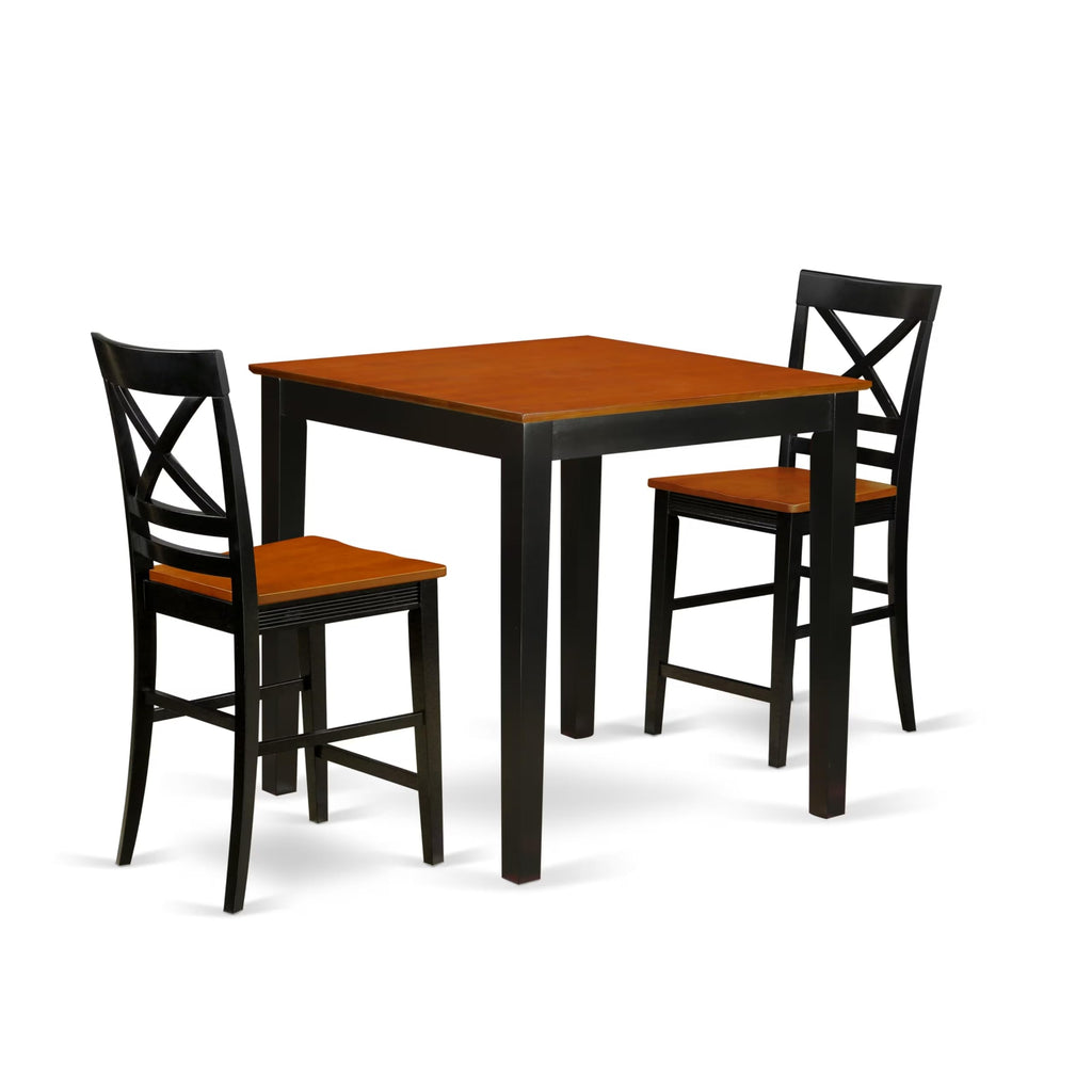 East West Furniture PBQU3-BLK-W 3 Piece Counter Height Dining Table Set Contains a Square Kitchen Table and 2 Dining Chairs, 36x36 Inch, Black & Cherry