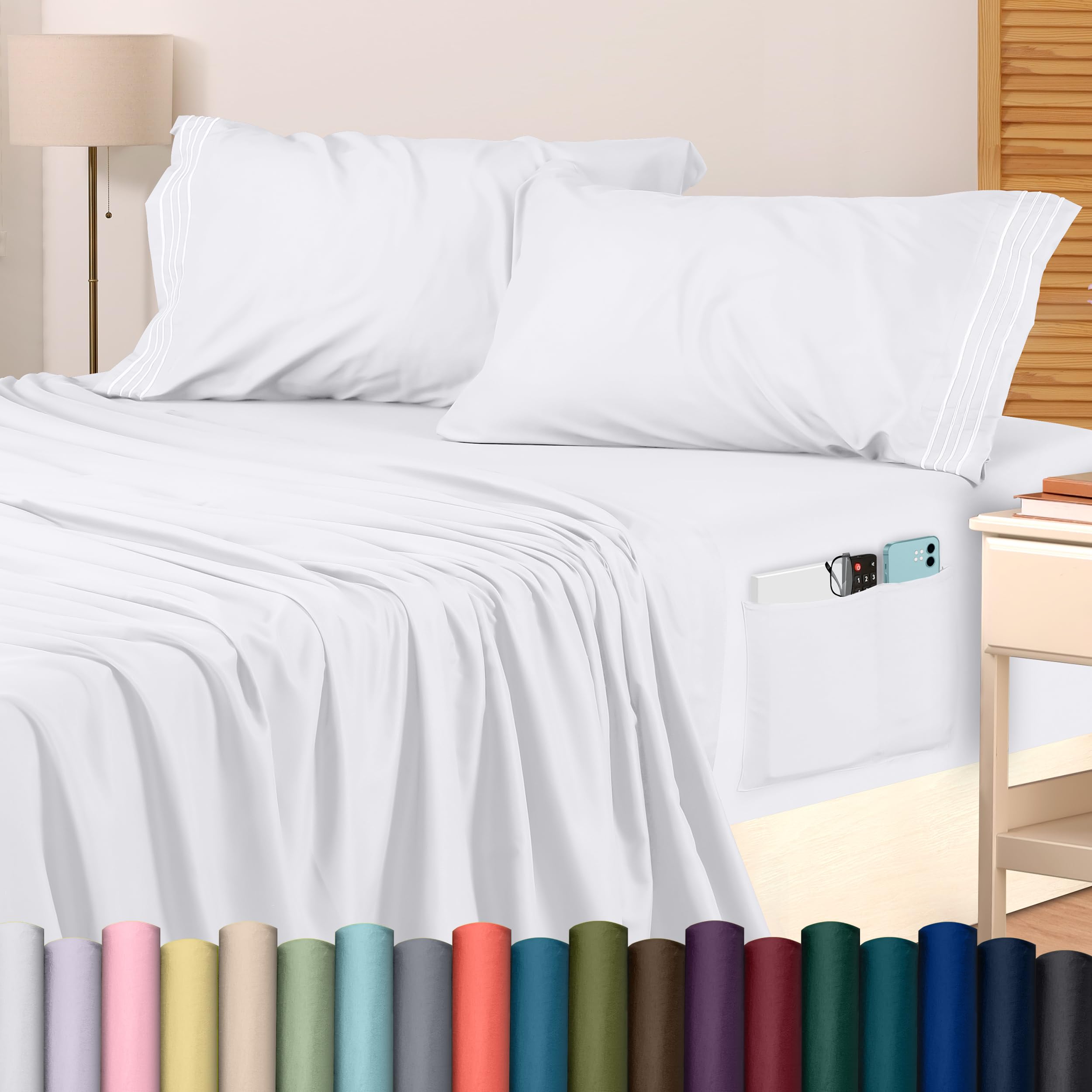 Utopia Bedding Queen Size Sheet Set, Soft Microfiber 4 Piece Hotel Luxury Bed Sheets With Deep Pockets - Embroidered Pillow Case