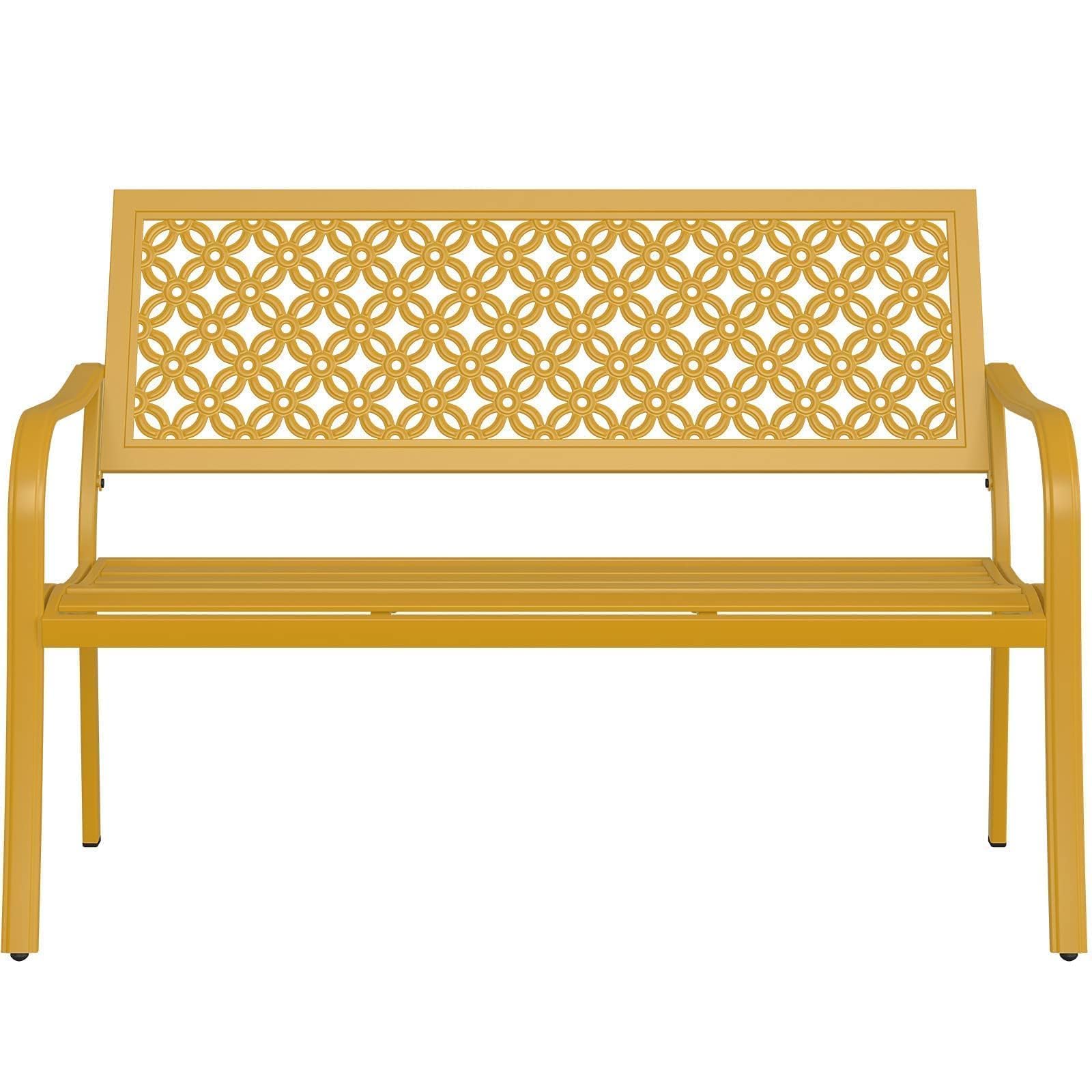 Grand Patio Outdoor Bench, Garden Benches With Anti-Rust Metal Powder Coated Frame, Patio Bench For Front Porch Park Outside Furniture Decor, Sunflower Yellow