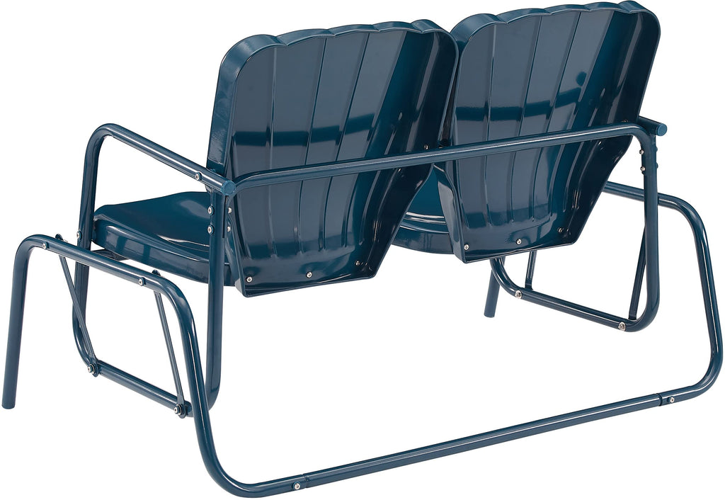 Crosley Furniture Ridgeland Retro Metal Outdoor Loveseat Glider, 2-Person Rocking Patio Bench for Porch, Navy Gloss