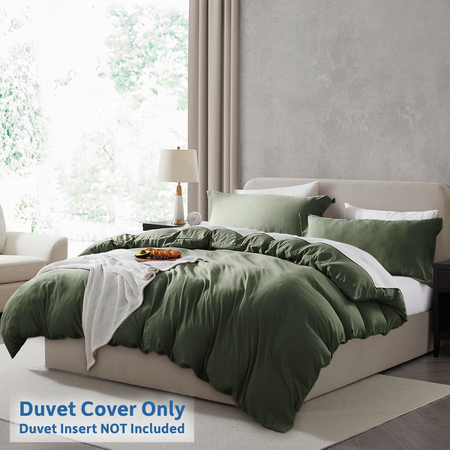 Nestl Olive Green Duvet Cover King Size - Soft Prewashed King Duvet Cover Set, 3 Piece, With Zipper Closure, 1 Duvet Cover 104X90 Inches And 2 Pillow Shams - No Comforter