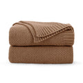 Cozecube Caramel Brown Throw Blanket For Couch, Soft Cozy Cable Knit Throw Blanket For Bed Sofa Living Room, Lightweight Warm Fa